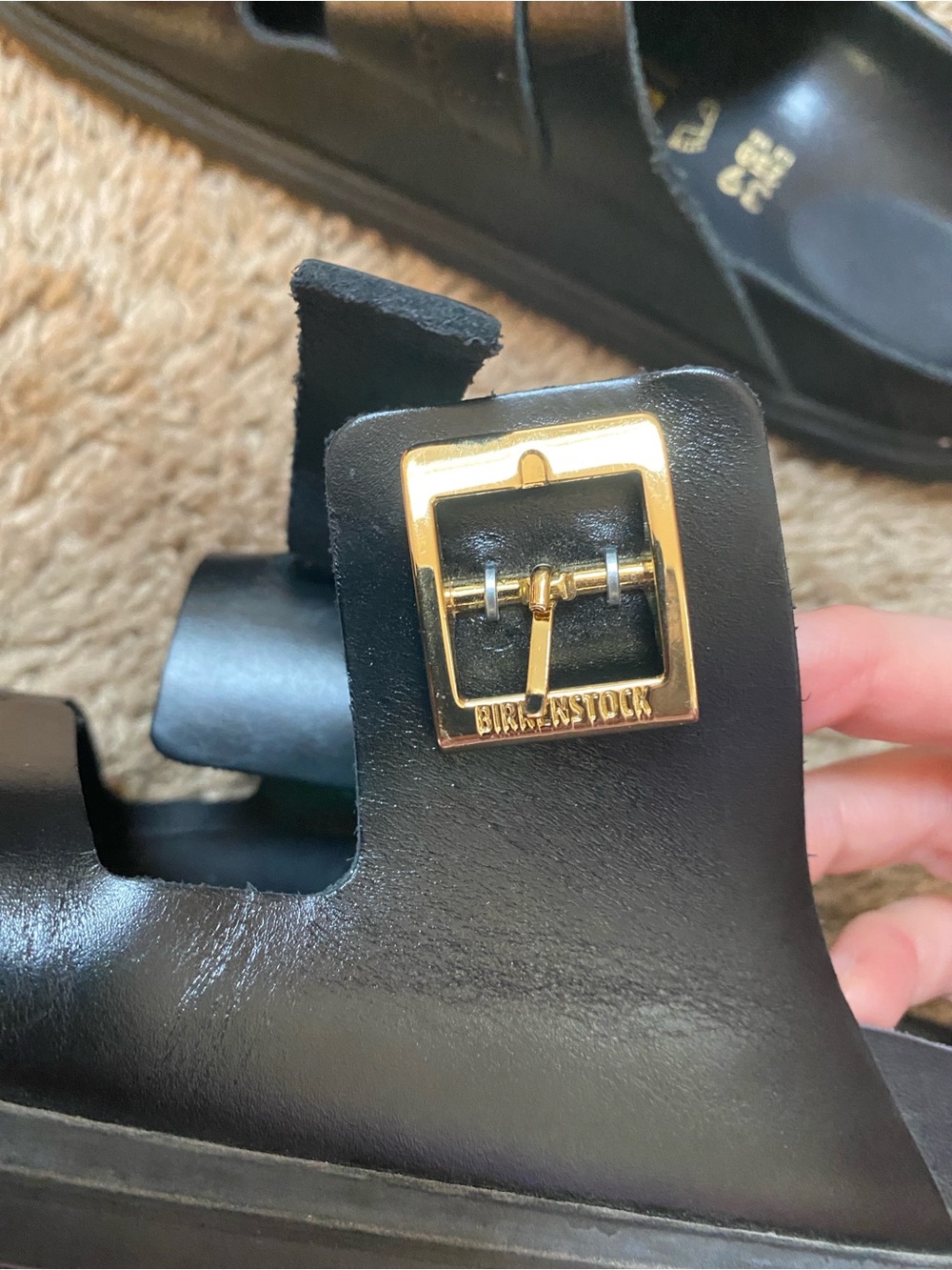 Birkenstock St Barths Black Leather Double Two-Strap Sandals with Gold Buckles - Picture 7 of 16